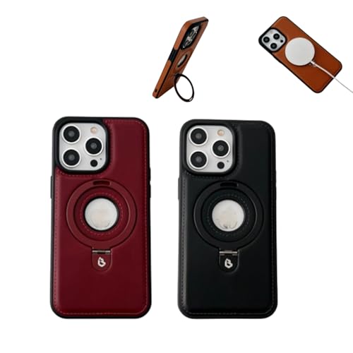 ARPHI High-End PU Leather Magnet Kickstand Phone Case for iPhone 15 14 13 12promax, Luxurious Leather Invisible Stand for iPhone Case (for iphone14pro,Black+Red)