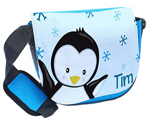 CreaDesign, Kindergartentasche Rosa mit (Wunsch) Name personalisiert, ideale Tasche für Kindergarten und Kindergrippe, Größe 20 x 19 x 8 cm, Motiv Pinguin hellblau
