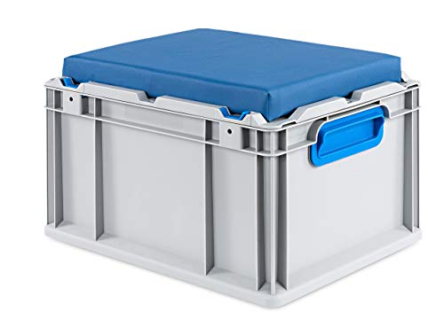aidB Eurobox Seat Box, blau, (400x300x265 mm), Griffe geschlossen, Sitzbox mit Stauraum und abnehmbarem Kissen