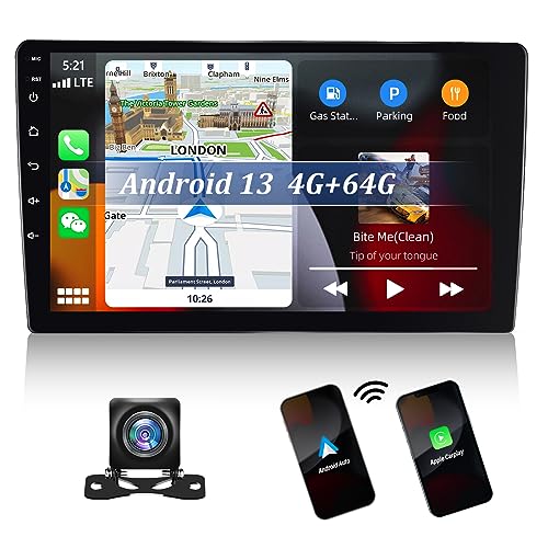 Autoradio Android 13 2 DIN 8-Core mit Carplay Android Auto, 10,1 Zoll HD Touchscreen mit intelligenter Sprachassistent, Bluetooth, WLAN, GPS, FM/RDS 36EQ DSP Netzwerk-Radio, mehrere UI+Rückfahrkamera