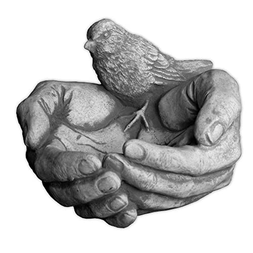 gartendekoparadies.de Massive Trinkschale Vogelbad Hand mit Vogel aus Steinguss frostfest