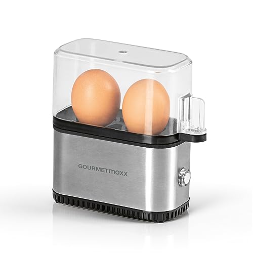 GOURMETmaxx Design-Eierkocher für 2 Eier | Das perfekte Frühstücksei ohne viel Aufwand und energiesparend, einfache Bedienung inklusive Messbecher | BPA frei und kompakt
