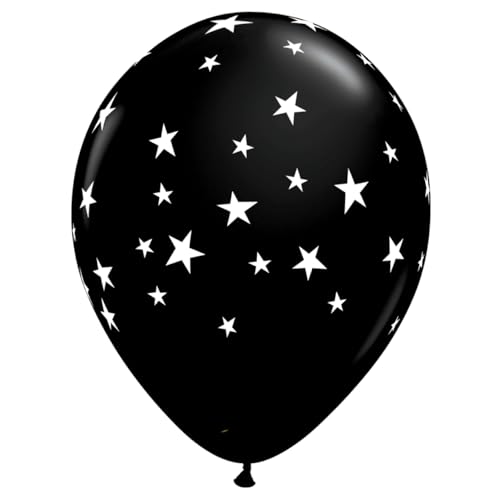 Qualatex 92722 Contempo Stars schwarze Latex-Party-Luftballons, rund, 27,9 cm / 27,9 cm, 25 Stück