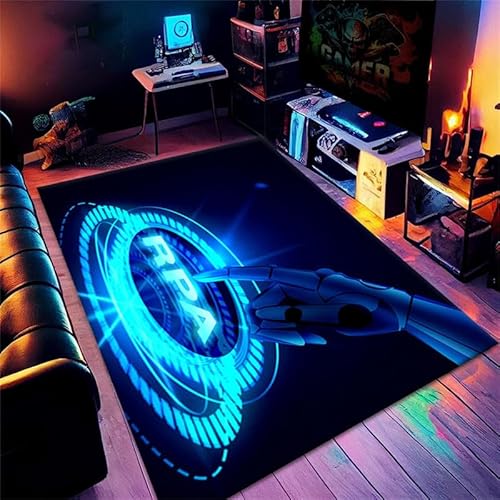 Gaming-Zimmer-Teppiche 3D-Vision Cyberpunk-Stil-Technologie-Teppich Anti-Rutsch-Waschbarer Teppich Stuhlmatte für Wohnzimmer Spielzimmer Innenmatte