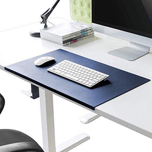 Schreibtischunterlage mit Kantenschutz gewinkelt / 90° abgewinkelt Rutschfeste Weichem Leder Schreibunterlage Mausunterlage für Büro Hause Office Laptop PC Pad, 80 x 50 cm, Dunkelblau