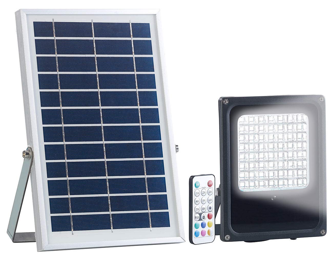 Luminea Solar-LED-Fluter für außen, RGBW, 30 Watt, mit Fernbedienung & Timer
