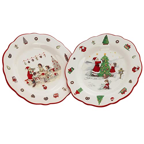 H.Bauer jun. 2X Teller für Weihnachten Ø 20 cm - Keramik Weihnachtsteller Set für Süßigkeiten, Gebäck, Plätzchen oder Lebkuchen