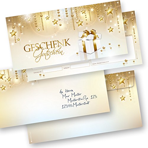 PREMIUM Geschenk-Gutscheine Weihnachten Stardreams (500 Sets) mit Umschläge einfach Werte eintragen und stempeln, Gutschein-Karten für Firmen