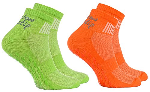 Rainbow Socks - Damen Herren Sneaker Baumwolle Antirutsch Sport Stoppersocken - 2 Paar - Orange Grün - Größen 47-50
