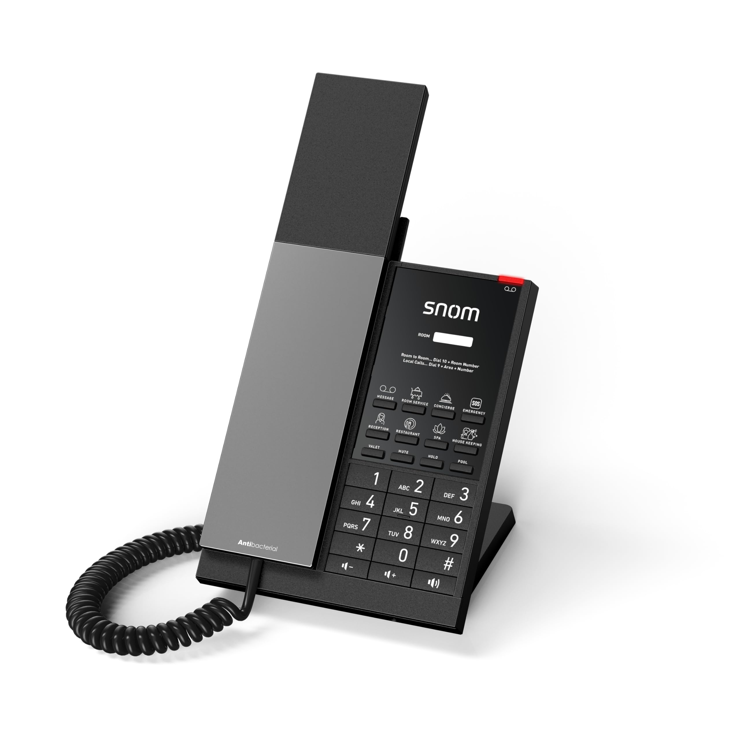 Snom HD350W Hospitality Telefon mit WiFi - Antibakterielles Festnetztelefon, Große Optische Rufanzeige, Kurzwahltasten, Keine Datenspeicherung, Telefonkabel - Ideal Für Gästezimmer