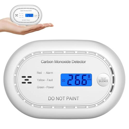 Kohlenmonoxid Melder mit 10 Jahre Batterie, LCD-Digitalanzeige, TÜV zertifizierter CO Melder Eigenständiger CO-Melder für Zuhause EN50291 (Weiß, 1Stück)
