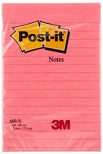 Post-it 660-N Haftnotiz (Neon Notes, liniert, 102 x 152 mm, 100 Blatt) 6 Block neonpink, gelb, grün