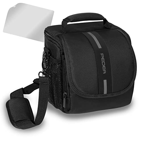 PEDEA SLR Kameratasche für Nikon D90, D500, D610, D3300, D3400, D5300, D7100, D7200 / Pentax K 50, K 500, K-S2 / Canon EOS 1300D (Größe M) schwarz/grau mit Displayschutzfolie