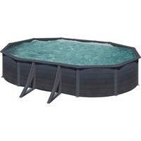 Gre KIT610GF – Abnehmbarer Pool mit Dekor Graphit, 610 x 375 x 120 cm, Filtration 4 m³/h, mit seitlichen Pfosten, grau
