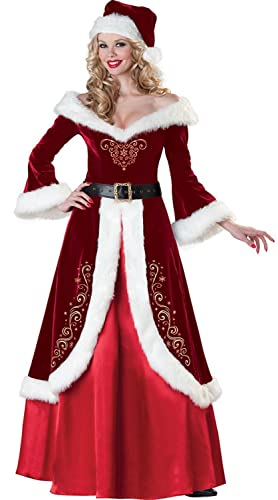 ZLYJ Weihnachtsmann Kostüm Mr Und Mrs.Claus Cosplay Kleid Outfit Für Erwachsene Männer Frauen Woman,XXL