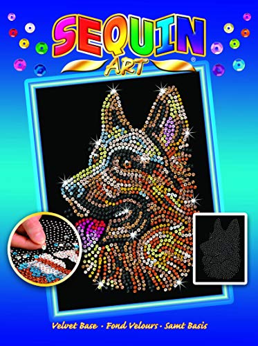 MAMMUT 8041807 - Sequin Art Paillettenbild Schäferhund, Steckbild, Bastelset mit Styropor-Rahmen, samtige Bildvorlage, Pailletten, Steckstiften, Anleitung, für Kinder ab 8 Jahre