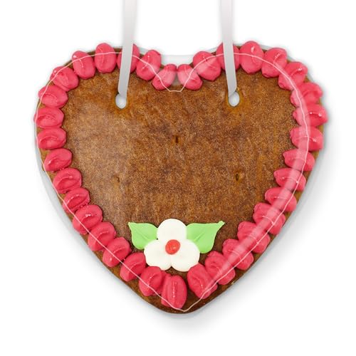 Lebkuchenherz Rohlinge mit Rand und Deko, 50 Stück - Farbe: Rosa-Pink - zum selbst Beschriften, 15cm von LEBKUCHEN WELT