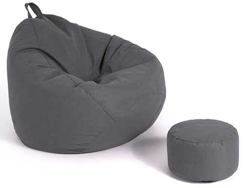 GXUYN Sitzsack Stuhlbezug(ohne Füllung), Weicher Waschbar Feiner Samt-Baumwolle Sitzsäcke Bezug Faule Sofa Sitzsackhülle für Kinder und Erwachsene,Dark Gray,39"x47"