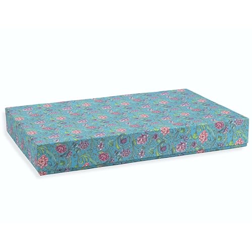 libralides A4 Schachtel flach mit Deckel, Aufbewahrungsbox rechteckig, Blaue Kartonage mit rosa Blumen, große Stülpschachtel aus dünnem Karton, für Schule, Noten oder Bastelzubehör