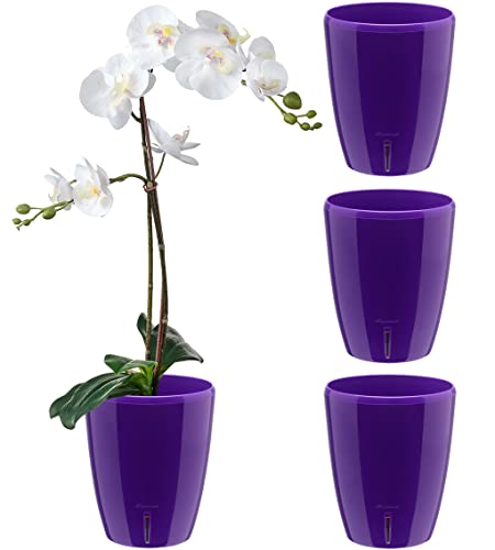 4er-Set Selbstbewässernder Topf mit Dochtsystem und Wasserstandsanzeige für den Innenbereich, Orchideentopf D 15cm. (Violet, 2L)