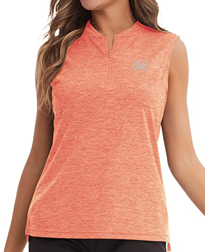 MEETWEE Damen Golf Poloshirt Ärmelloses Tennis Shirts UV-Schutz UPF 50+ Atmungsaktiv Sport Tank Tops mit 1/4 Reißverschluss