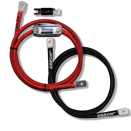 EBROM Laderegler Anschlusskabel Batteriekabel rot + schwarz 50 mm² 50 mm2, zur Verbindung der Versorgungsbatterie (verschiedene Anwendungen) Kabelschuhe M8 M10 - viele Längen wählbar + ANL Sicherung