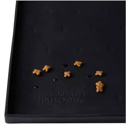 Leashboss Splash Mat XL Hundefuttermatte mit hohem Rand, 63.5 x 43.2 cm, extra große Hundenapfmatte für Futter und Wasser, Haustierfuttermatte für Hunde und Katzen (XL - 63.5 x 43.2 cm, schwarz)