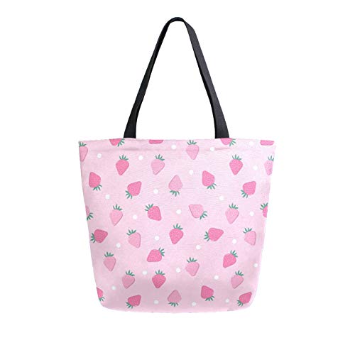 RELEESSS Süße Erdbeere Frauen Canvas Tote Bag Strandtasche Einkaufstasche Schultertasche Handtasche