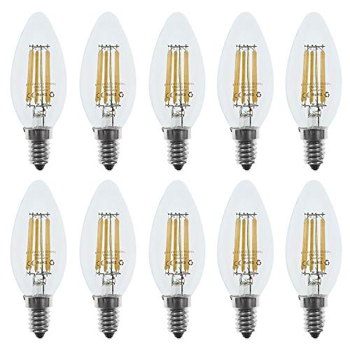 10er Pack E14 Kerze LED Lampe für Kronleuchter,E14 Glühfaden Retrofit Classic,6W 600 Lumen 2700K Warmweiß ersetzt 60 Watt, Filament Fadenlampe,Dimmbar