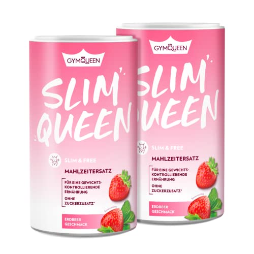 GymQueen Slim Queen Abnehm Shake 2x420g, Erdbeer, Leckerer Diät-Shake zum einfachen Abnehmen, Mahlzeitersatz mit wichtigen Vitaminen und Nährstoffen, nur 250 kcal pro Portion