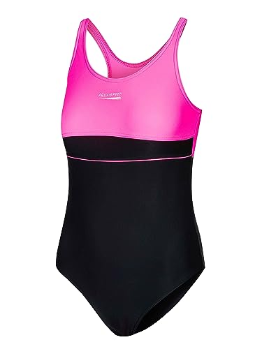 Aqua Speed Badeanzug | Mädchen | Teenager | 134-164 | UV-Schutz | Elastisch | Blickdicht | Chlorresistent (Black - pink - 19, 122)