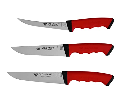 WolfCut Fleischermesser Set Metzgermesser Set aus Edelstahl -Profiqualität, 1XBlockmesser, 1X Fleischermesser-Blockmesser und 1 X Ausbeinmesser Flex