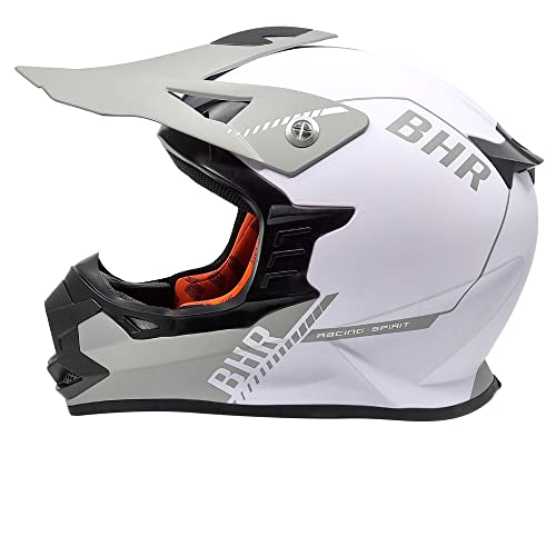 BHR Crosshelm 812 OFF ROAD | ECE homologierter Endurohelm mit herausnehmbarer Innenausstattung | Leichter & sicherer Motocross Helm mit Doppelringverschluss |MATT WEISS| XL