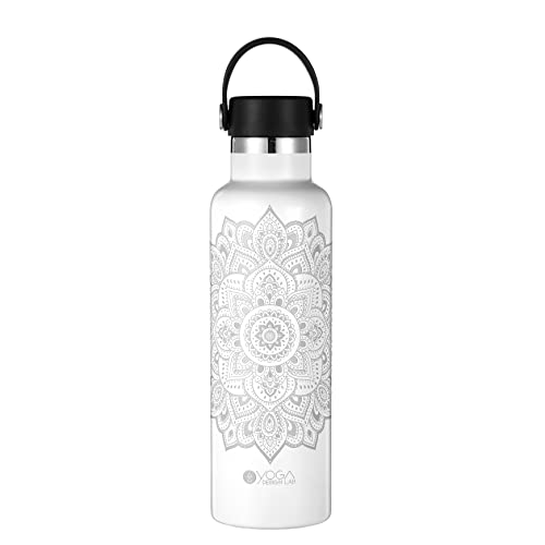 Yoga Design Lab | Die Wasserflasche | Premium isoliert, langlebiger 18/8 Edelstahl | Entwickelt, um Flüssigkeiten 24 Stunden lang kalt und 12 Stunden lang heiß zu halten | 500ml (Mandala White)