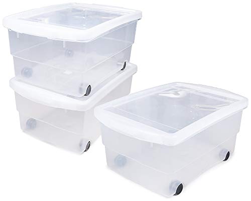 Ondis24 3X Kunststoffbox mit Deckel & Rollen, Rollbox 80L, Spielzeugkiste, Kiste stapelbar, Aufbewahrungsbox transparent