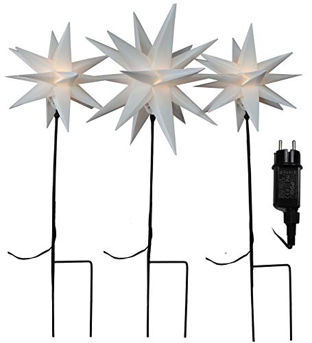 LED Lichterkette mit 3 Gartenstäben mit Stern weiß, warmweiß, Weihnachtsbeleuchtung für innen und außen