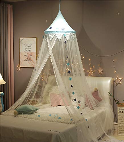 Babybett Baldachin Betthimmel für Kinder Babys hängende Moskitonnetz für Bett und Schlafzimmer Fotografieren Dekoration Spielzelte Mückennetz, Blau
