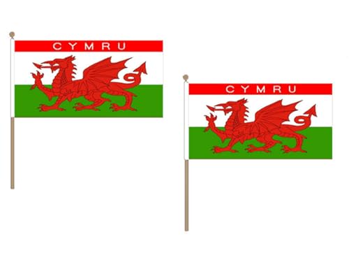 AZ FLAG STOCKFLAGGE Wales Cymru 45x30cm mit holzmast - 10 stück WALISISCHE STOCKFAHNE 30 x 45 cm - flaggen