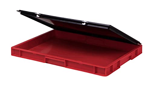 Stabile Profi Aufbewahrungsbox Stapelbox Eurobox Stapelkiste mit Deckel, Kunststoffkiste lieferbar in 5 Farben und 21 Größen für Industrie, Gewerbe, Haushalt (rot, 60x40x6 cm)