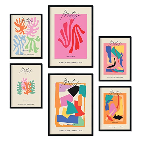 Nacnic Set von 6 Poster Matisse. Sammlung von Platten mit ästhetischer Collage für Innendekoration. Größen A3 und A4. Rahmenlos