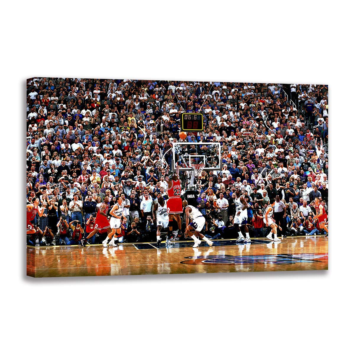 Leinwandbild, Motiv: Michael Jordan's letzter Wurf von '98, Posterdruck, Wandbilder für Wohnzimmer, Heimdekoration, Fangeschenk, (80 x 120 cm ungerahmt)