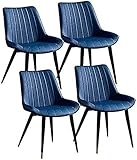 YXCUIDP Küche Esszimmer Möbel Stühle Küche Vintage Küche Esszimmerstühle Set von 4 PU-Leder dicker Sitz und Rückenlehne Metallbeine Wohnzimmerstühle für Restaurant Hotel (Farbe: Blau)