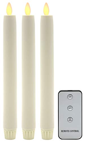 Tronje 3er Set LED Stabkerzen 24cm Ivory-Creme 5h-Timer Kunstkerze Tafelkerze bewegliche flackernde Flamme Bruchsicher