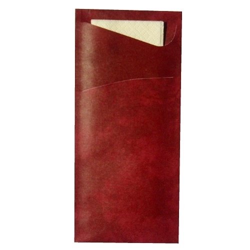 Duni 450056 _ (1) Bestecktaschen mit Servietten, 8,5 x 19 cm, creme- und bordeauxfarbene Sacchetto (100 Stück)