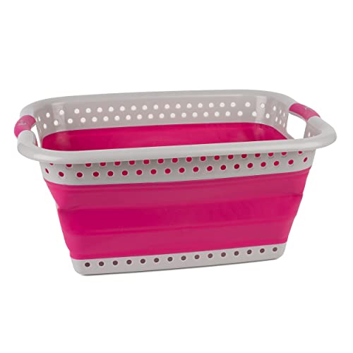 Kleeneze, grau/pink KL062376PINKEU Wäschekorb, faltbar, 60 l, 60L