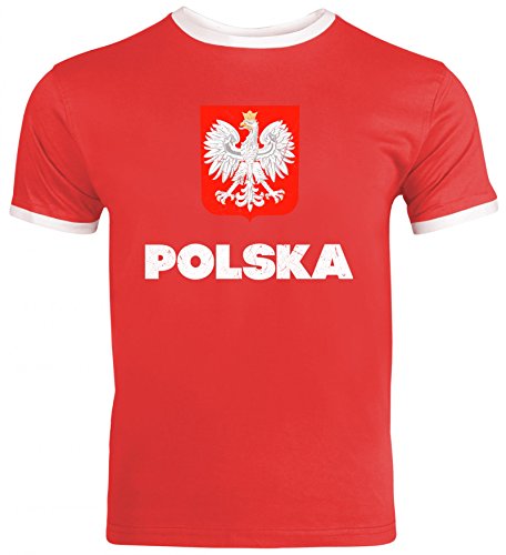 Wappen Polska Poland Warschau Länder Herren Männer Ringer Trikot T-Shirt Flagge Polen, Größe: S,Red/White