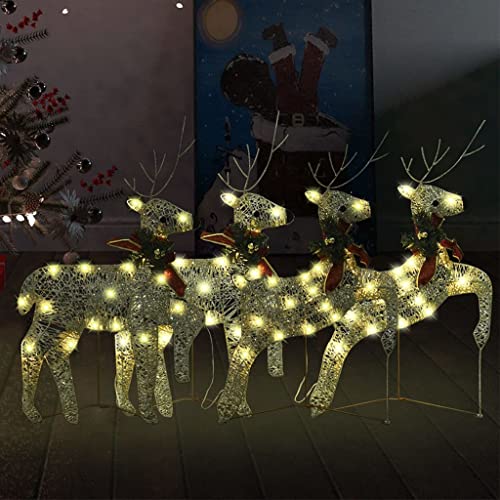 Home & Garden Decor Saisonale & Feiertagsdekorationen Weihnachtsbeleuchtung Weihnachts-Rentiere 4 Stück Gold 80 LEDs