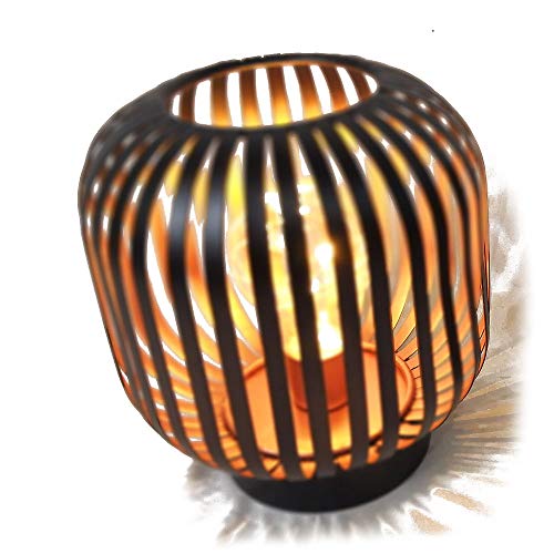 HAB & GUT LED Deko Windlicht Kupfer L238- PULPO Lampe Metall Tischlampe Streifen