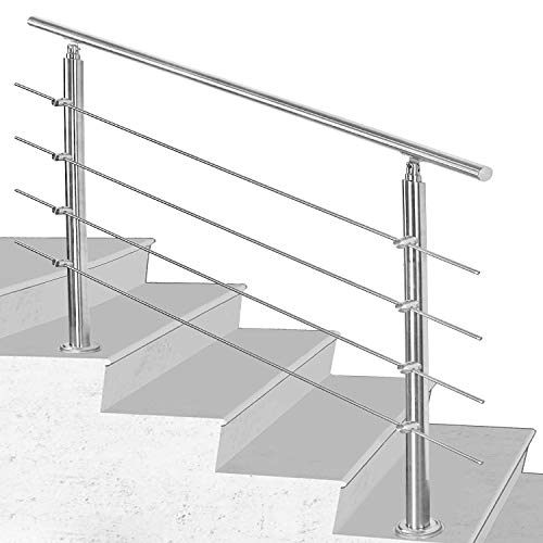 SWANEW Edelstahl Handlauf Geländer Treppengeländer 80 cm mit 4 Querstreben Montagematerial Wandhandlauf Wandhalterung Innen & Außen