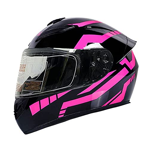 Vollgesichts-Motorradhelm für Frauen Schwarz & Pink Flip Up Front Motorradhelme Anti-Fog-Objektiv Moped Erwachsene Crash-Helm für Roller ATV Street Bike Elektroautos Bike (B,M(55-57 CM))